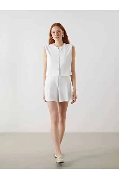 LC Waikiki Lcw Vision Ecru Elastic Waist Crepe Women's Pleated Shorts