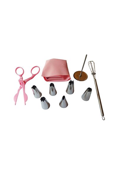 BV Ornate stainless steel cutlery set, whisk, scissors, silicone spatula, stand, 9 pieces, 444COF