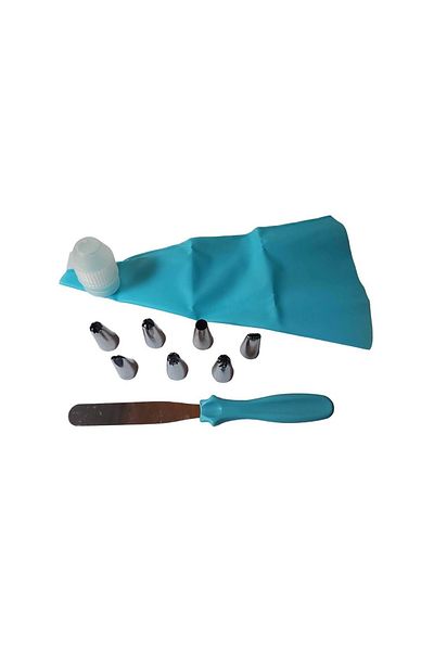 BV Set of 7 decorated stainless steel nozzles, 1 Silicone nozzle, 1 Adapter, 1 Cake spatula, 449COF
