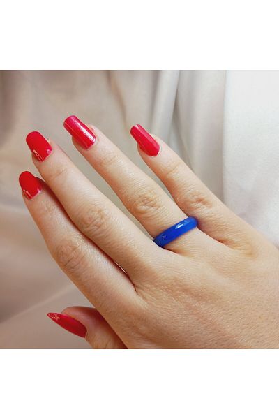 Crystal Atelier خاتم العين المصنوع من حجر العقيق الطبيعي باللون الأزرق الداكن مع شهادة