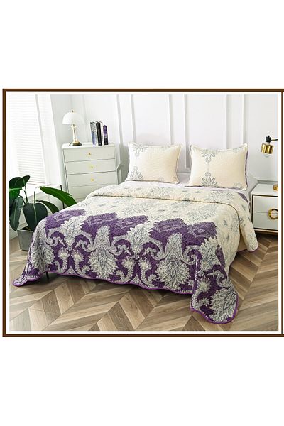 FIONNA.RO Quilted Cotton Quilt With Two Sides - Purple With Flowers