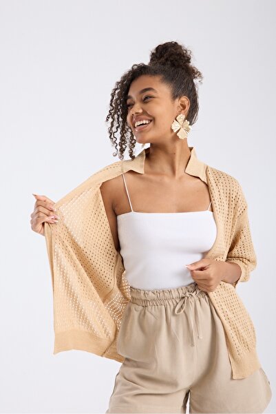 Su Moda γυναικεία ζακέτα καλοκαιρινή λεπτή διάτρητη ανοιχτή μπροστινή μανίκια κάπρι casual fit