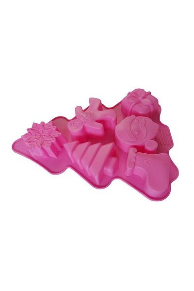 BV Formă de tort din silicon, temă de Crăciun, 6 cavități, roz, 23 cm, 475COF