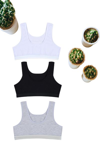 BUTİK1AVM Girl's Bustier Padded Thick Strap Combed Cotton Training Bra 3 Pieces