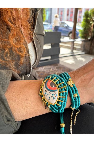 AGG TASARIM Adjustable Macrame Bracelet with Ceramic Eyes