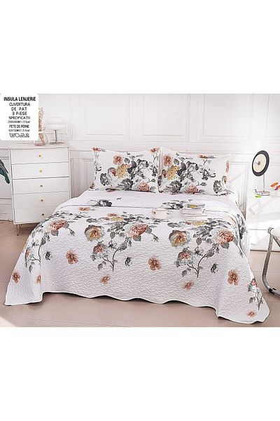 FIONNA.RO Quilted Cotton Quilt with Two Sides - Autumn Flowers