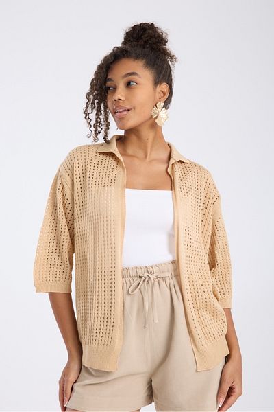 Su Moda Women's Cardigan Summer Thin Hole Open Front Capri Sleeve Comfortable Mold