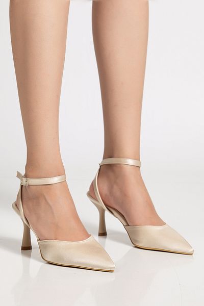 LEMUES SHOES Women's Buckle Pointed Toe Beige Shoes