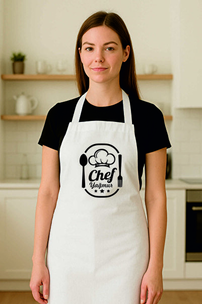 AFMAT Atölye Kişiye Özel “Chef Yağmur” Yazılı Beyaz Mutfak Önlüğü – Kadın Erk...