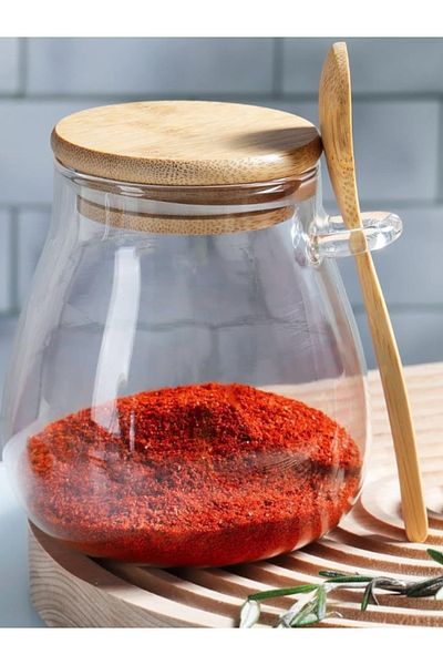 Yenigeldi 1Pc Airtight Glass Salt Sugar Spice Jar with Bamboo Spoon Y822