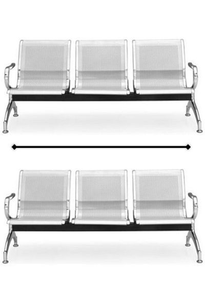 AWF AL WADI FURNITURE Set of 2 Ergonomic 3-Seater Metal Frame Airport Chairs for Office, Hospital & Visitor Areas - Silver