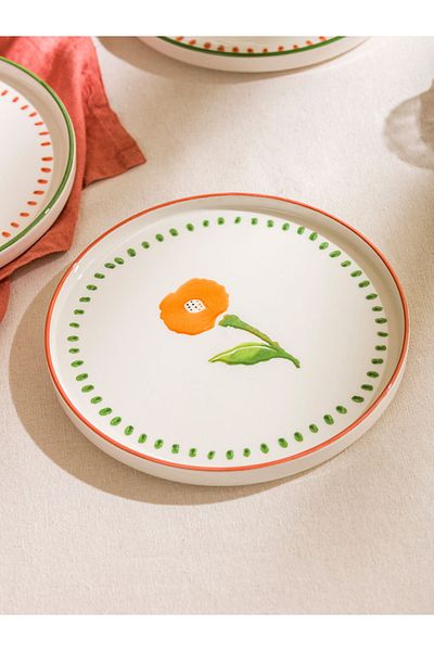 LC Waikiki Lcw Home Mixed Flower Printed Ceramic Pie Plate Set of 4 20 cm