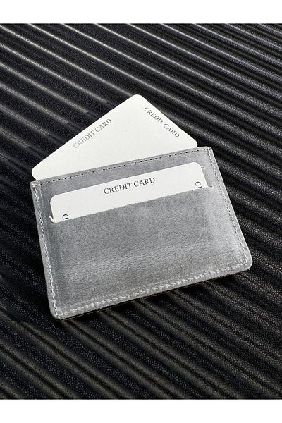 Anemore Collection Leather Card Holder & Card Visitor in Real Leather Hand Made in Gray Color