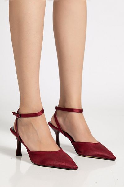 LEMUES SHOES Women's Buckle Pointed Toe Burgundy Shoes