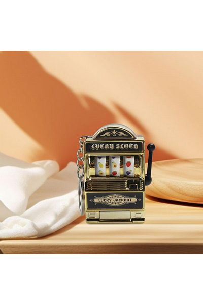 dalimag Slot Machine Model Keychain, Functional Mechanism, 4x6 cm, Plastic, Gold