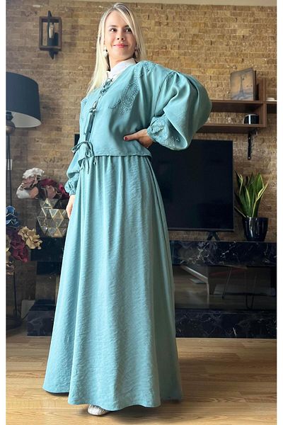Cardella Women's Summer Tncl Fabric Tie-Up Double Suit Stone Printed Hijab Compatible