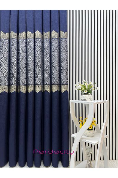 PERDECITY Mars Navy Blue Gray Silver Detailed Board Background Curtain 1X3 Frequently Pleated Non-Wrinkle [Single Wing]