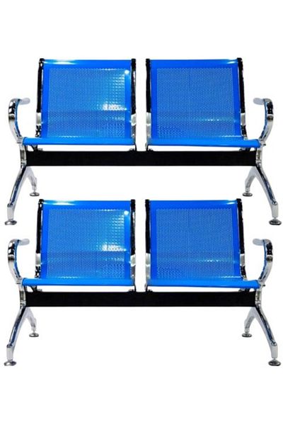AWF AL WADI FURNITURE Set of 2 Office Reception Steel Chairs 2 Seater Visitor Chairs Airport Chairs with Armrest, Blue