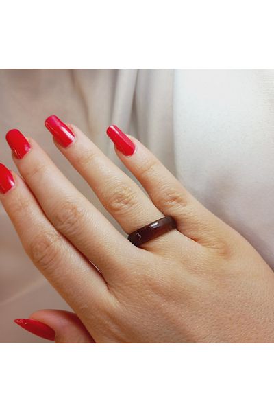 Crystal Atelier Certified Plum Natural Agate Stone Evil Eye Ring