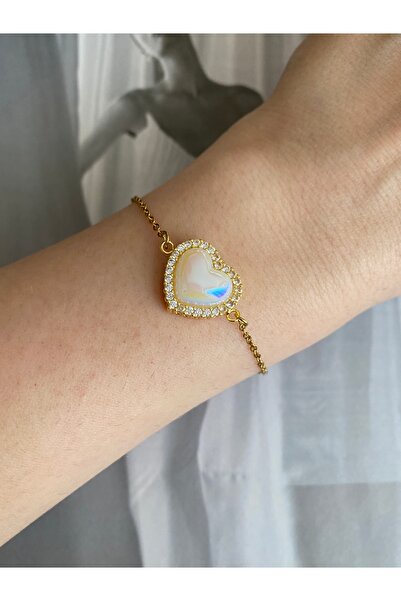 Pinery Jewels سوار نسائي من الفولاذ اللؤلؤي ذو قلب كبير غير قابل للتلطيخ