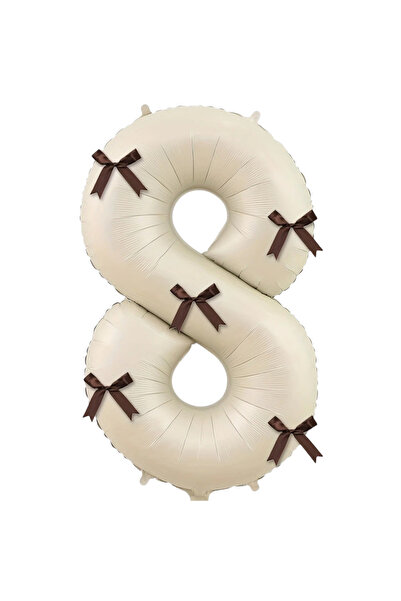 PartyPoo Beige Number Foil Balloon with Brown Bow 80cm 34 Inch Bow Balloon, R...