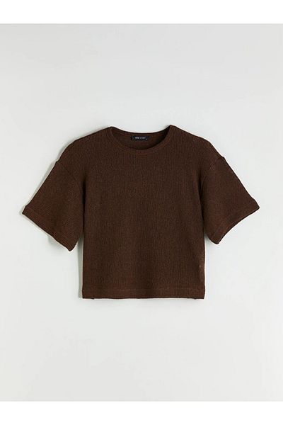LC Waikiki Tricou pentru damă LCW Vision maro cu textura crew-neck