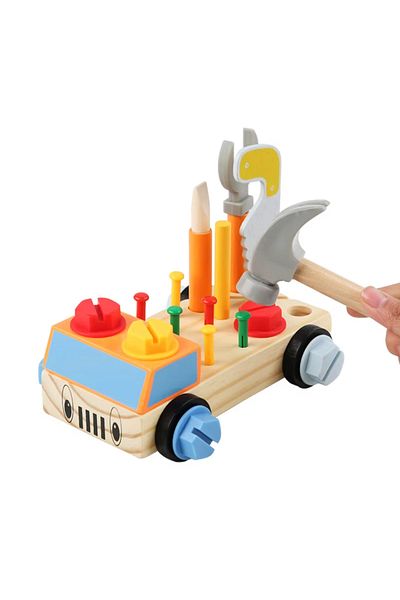 Qiaike Jucărie Montessori 2 în 1 Bancă de lucru și mașină din lemn