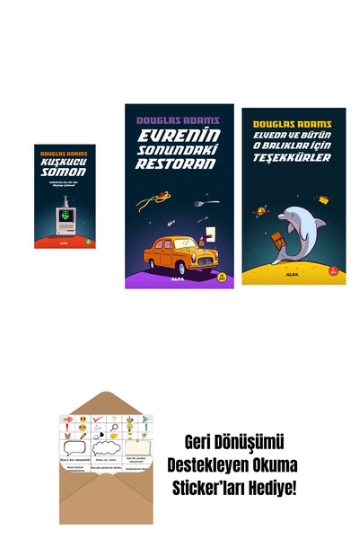 Alfa Yayınları Douglas Adams 3 Kitap Set + Okuma Sticker'ları