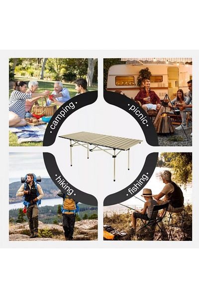 dalimag Folding Camping Table, Including Carrying Bag, Aluminum, Beige, 120 x 55 x 50cm