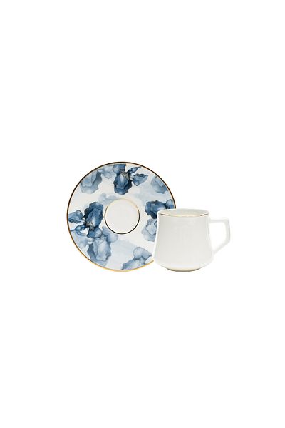 EVALIZA Blue Flower Double Coffee Cup Set for 6 Persons 130 ml