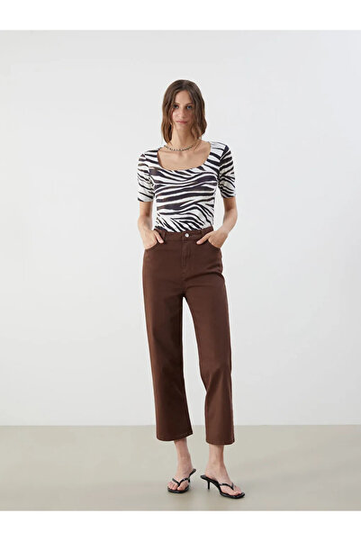 LC Waikiki Lcwaikiki Classic Black U-Neck Zebra Print Women's Bodysuit