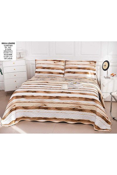 FIONNA.RO Double-Sided Quilted Cotton Blanket - Gold Stripes