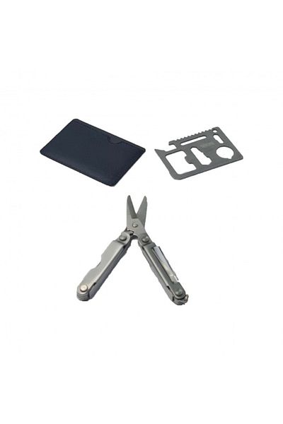 dalimag Kit supravietuire, 3 in 1, card multifunctional, husa, foarfeca multifunctionala, gri