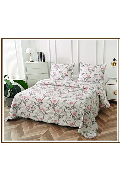 FIONNA.RO Double-Sided Quilted Cotton Blanket - Grey/Pink