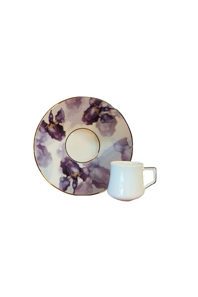 EVALIZA Purple Flower Coffee Cup Set for 6 People 80 ml