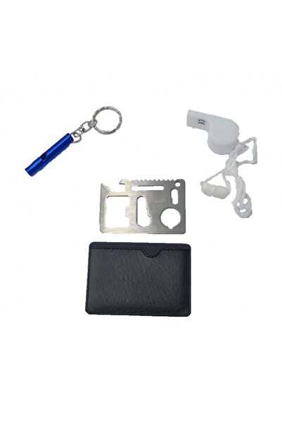 dalimag Kit supravietuire, 4 in 1, card multifunctional, husa, 2 fluiere, gri