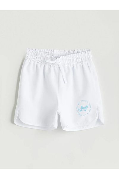 LC Waikiki LCW Kids Pantaloni scurți de baie pentru fete, alb, cu talie elastică