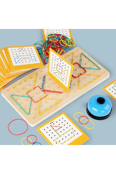 Noname Geoboard din Lemn Educațional cu Benzi Elastice și Carduri – Jucărie Montessori