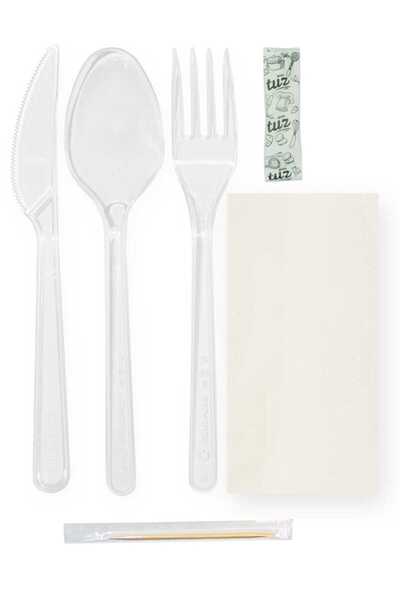 cemkar food & packaging 6'li Ikram Seti 100 Adet (ÇATAL,KAŞIK,BIÇAK,TUZ,PEÇET...