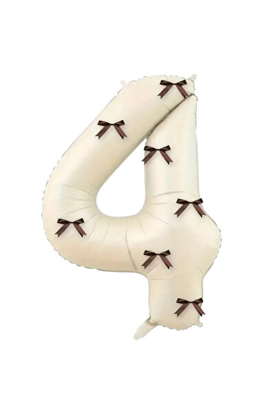 PartyPoo Beige Number Foil Balloon with Brown Bow 80cm 34 Inch Bow Balloon, R...