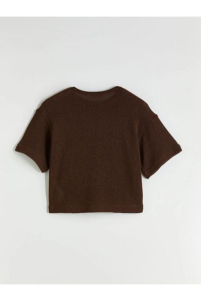 LC Waikiki Tricou pentru damă LCW Vision maro cu textura crew-neck