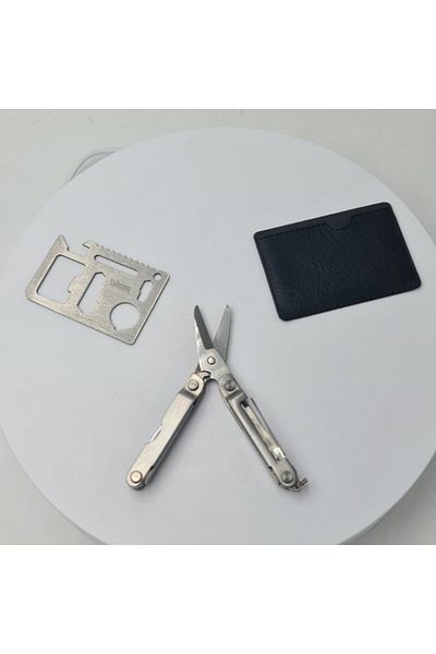 dalimag Kit supravietuire, 3 in 1, card multifunctional, husa, foarfeca multifunctionala, gri
