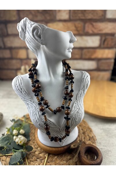 SEDEF TAKI Ahşap boncuklu sarmal kolye