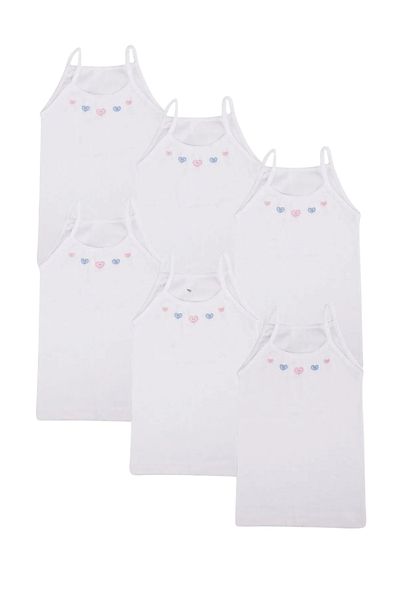 BUTİK1AVM Girl's Undershirt 6 Pieces Ribbed Rope Strap Flexible 100% Cotton