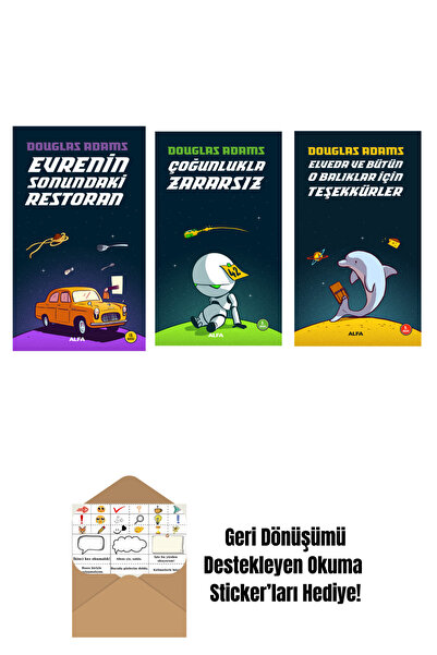 Alfa Yayınları Douglas Adams 3 Kitap Set + Okuma Sticker'ları