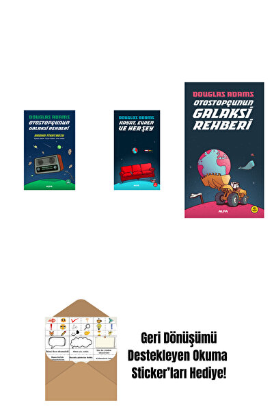 Alfa Yayınları Douglas Adams 3 Kitap Set + Okuma Sticker'ları