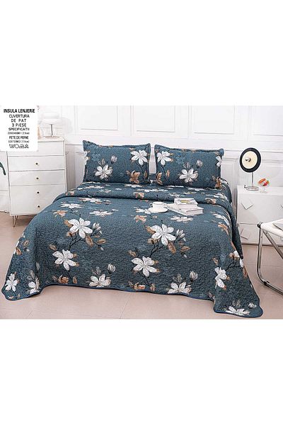 FIONNA.RO Double-Sided Quilted Cotton Blanket - Green Bouquets