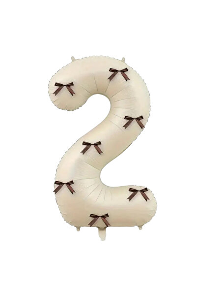 PartyPoo Beige Number Foil Balloon with Brown Bow 80cm 34 Inch Bow Balloon, R...
