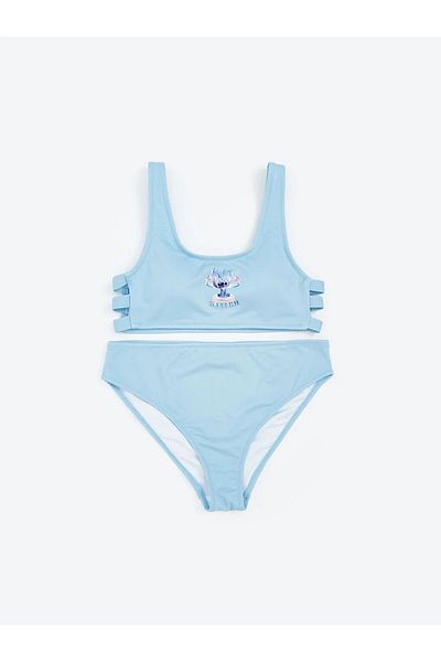 LC Waikiki Lcw Kids Blue Quick Dry Uv Protection Stitch Printed Girls Bikini