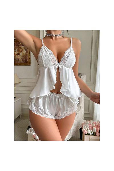 Star Fashion Sexy bridal pajamas, satin and lace, 2 pieces